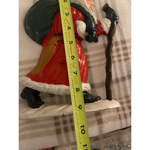Vintage Cast Iron Santa Claus Doorstop 9” Walking Stick Red Coat Christmas - Picture 6 of 7